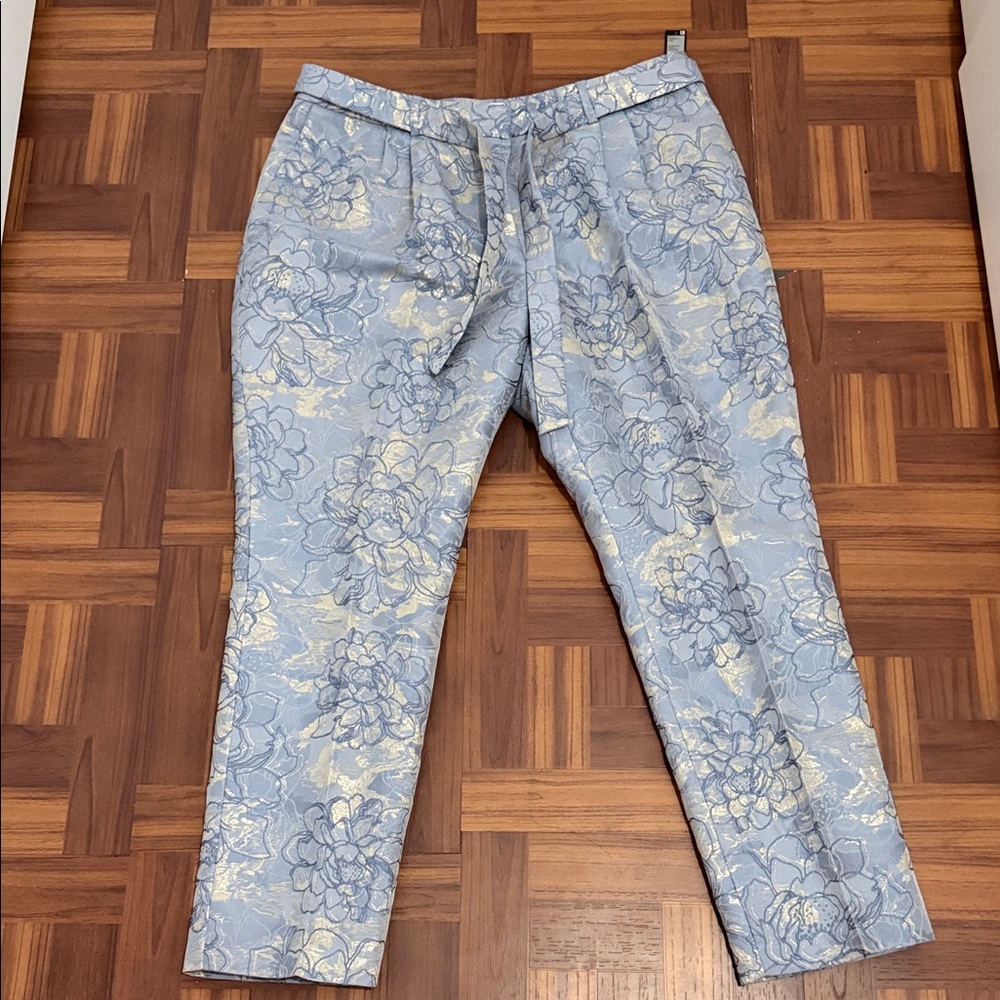 Tahari Light Blue Floral Stretch Chinos